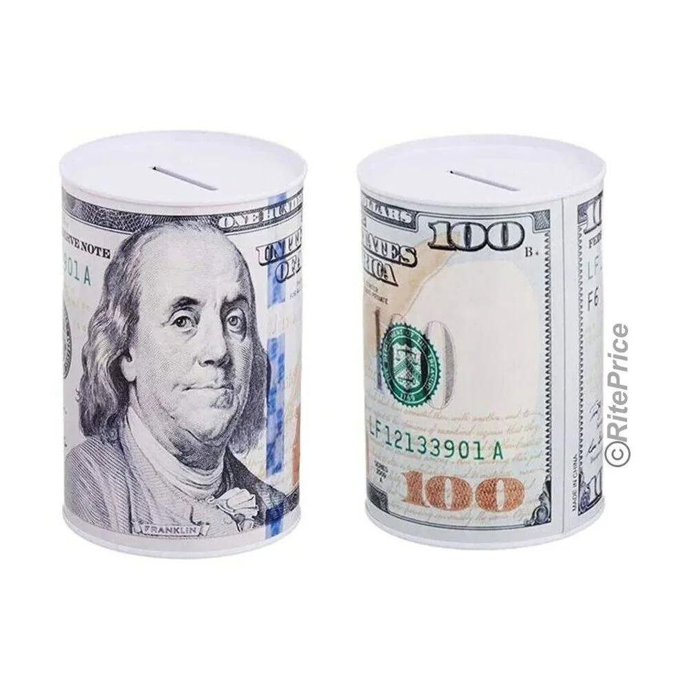 Ben Franklin One Hundred Dollar Bill Tin Piggy  Banks 6